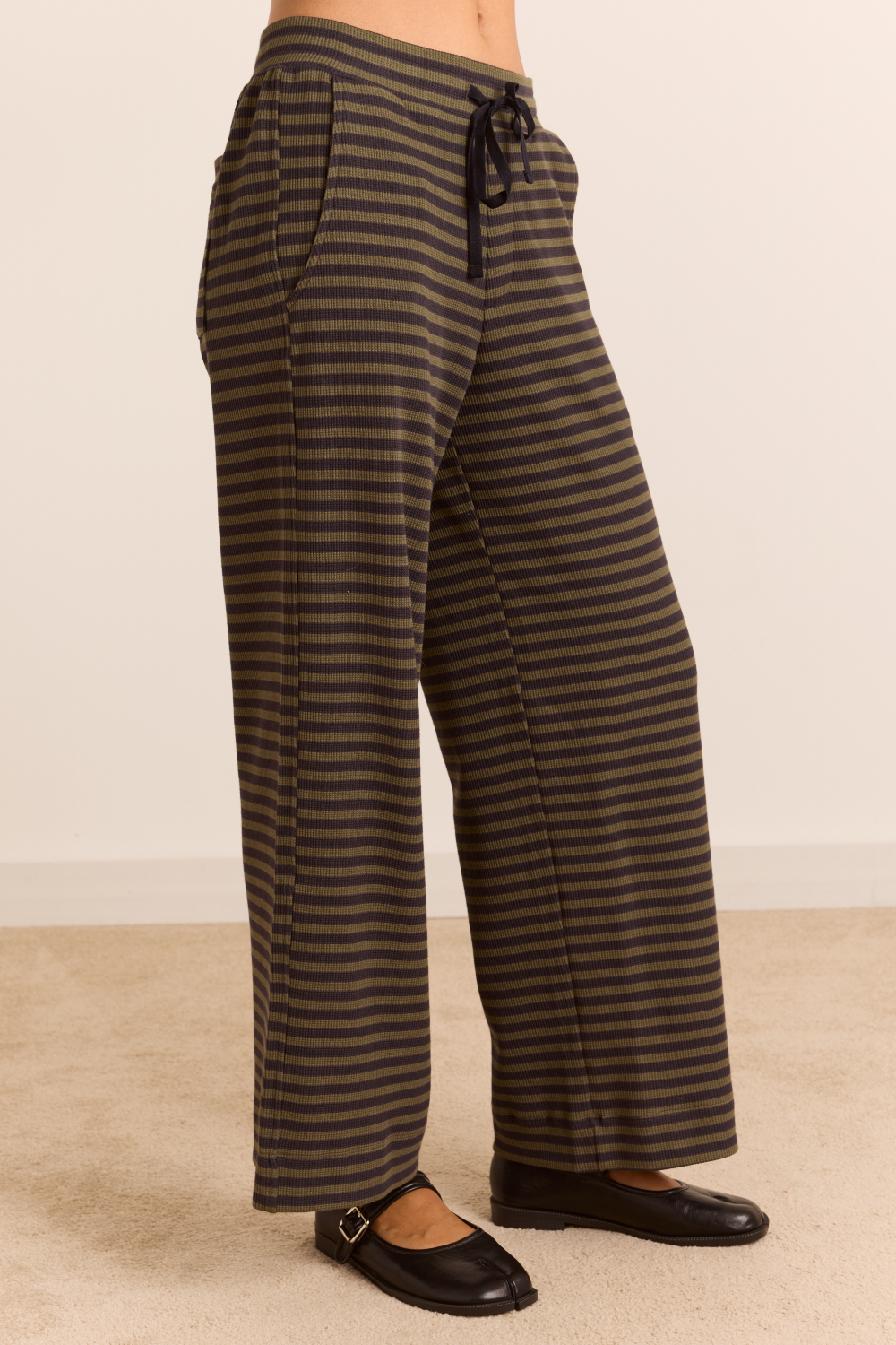 Renee Waffle Jogger - Green/Grey Stripe