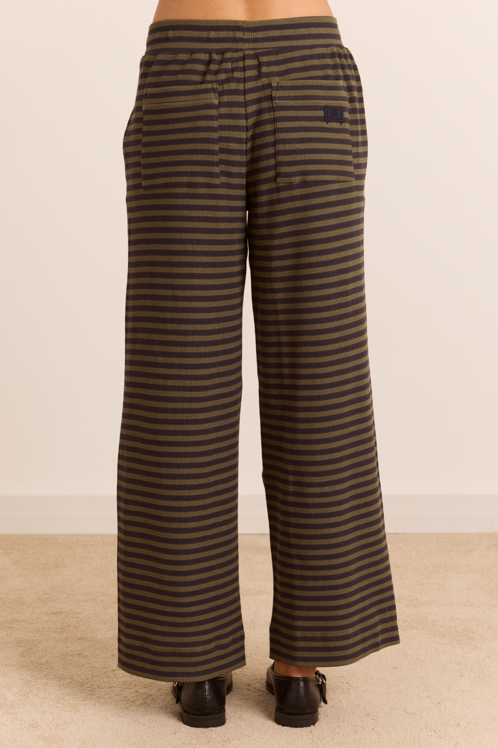 Renee Waffle Jogger - Green/Grey Stripe