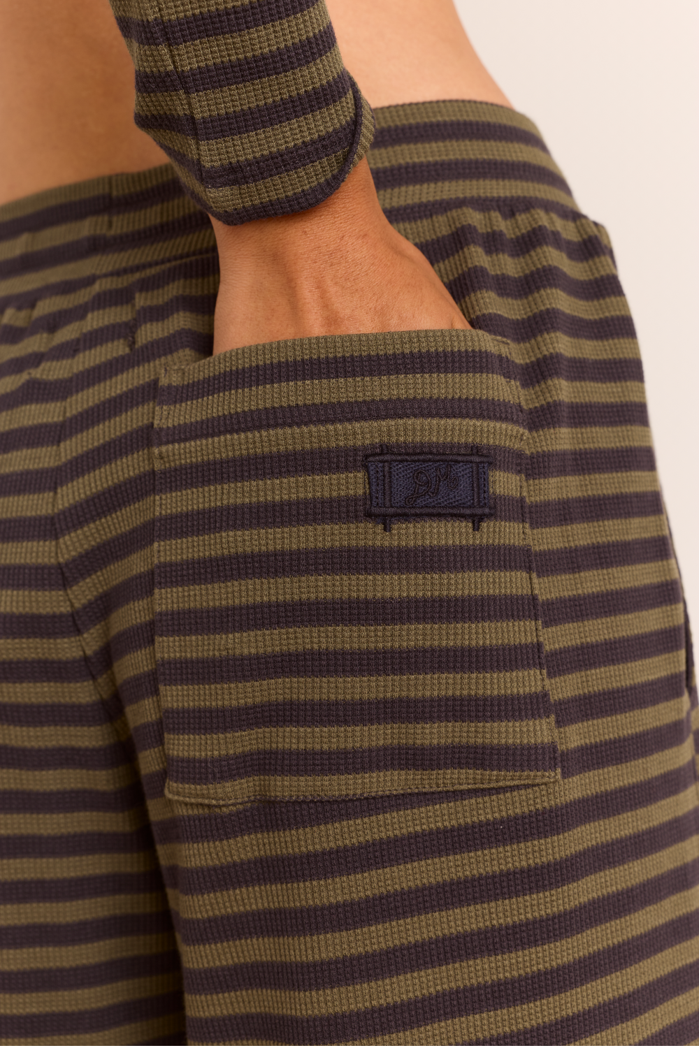 Renee Waffle Jogger - Green/Grey Stripe