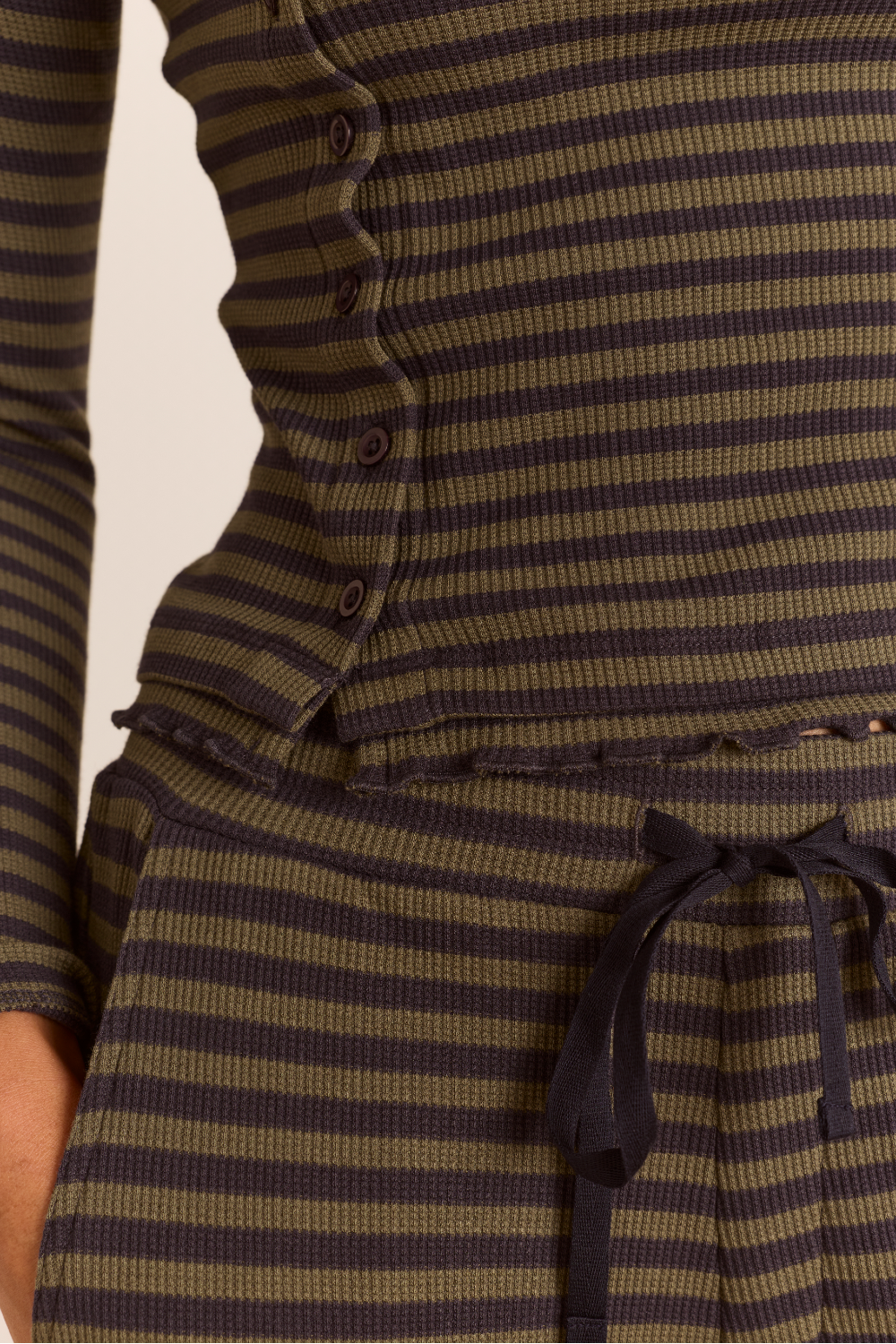 Lizzie Long Sleeve Top - Green/Grey Stripe