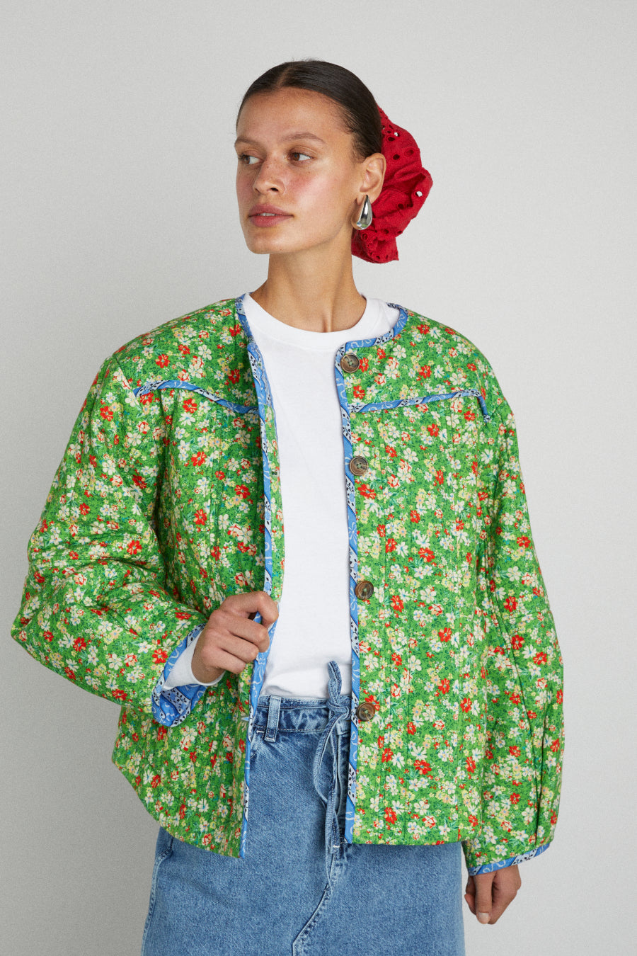 macy quilted jacket - green floral