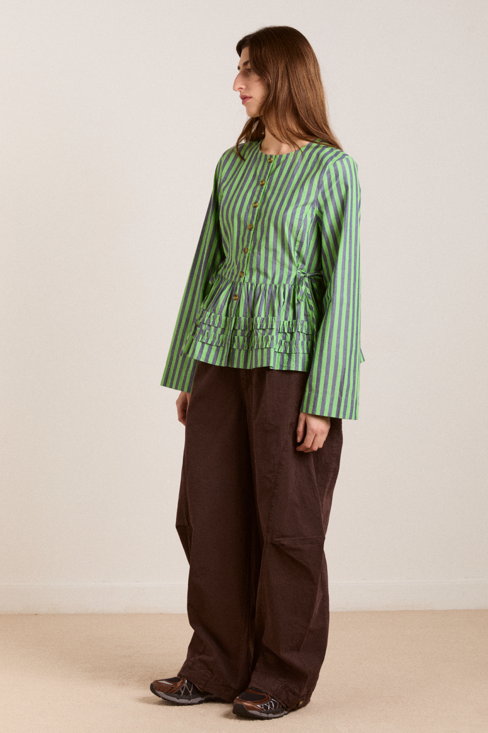 madison blouse - navy pop green stripe