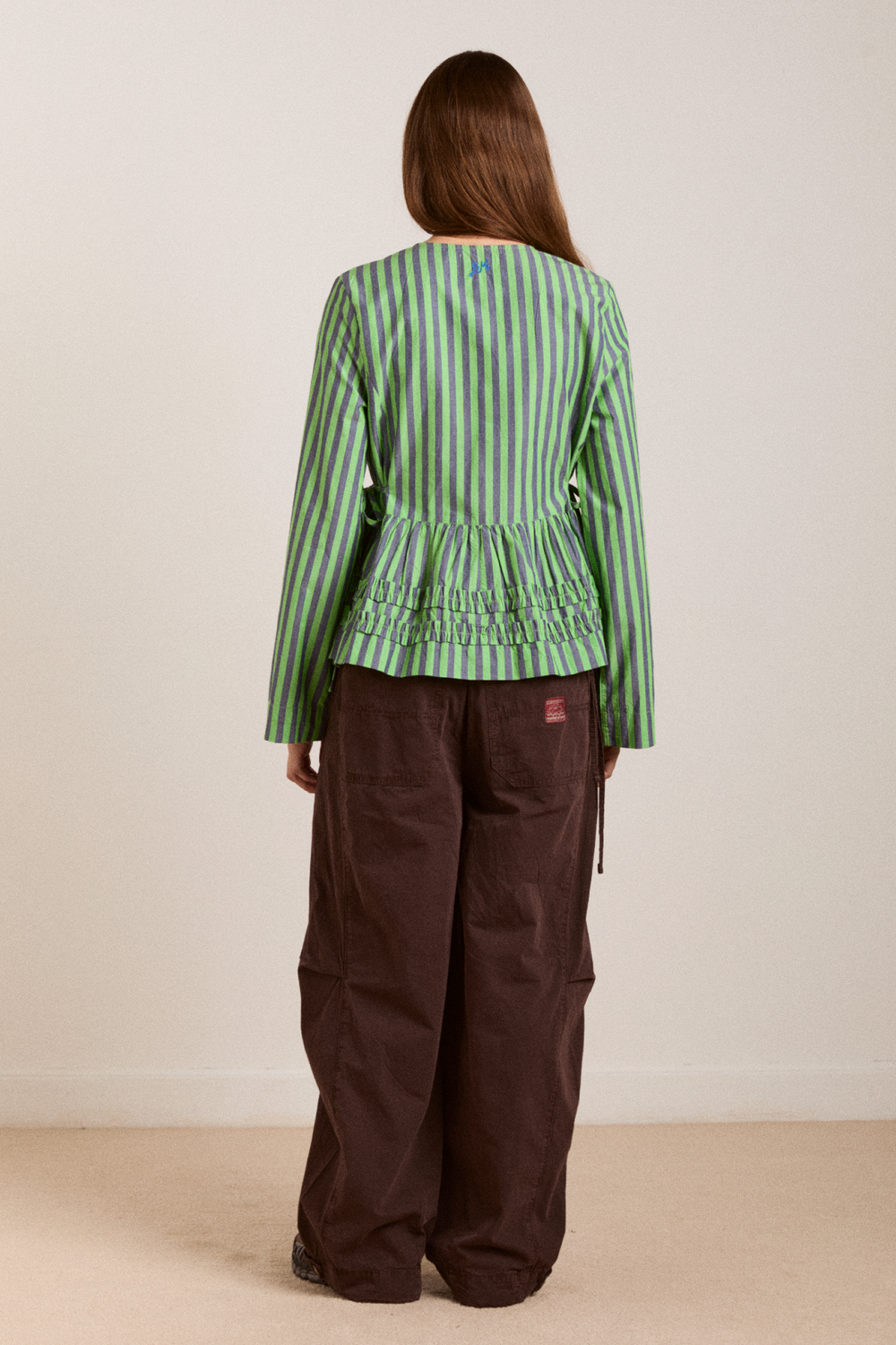 madison blouse - navy pop green stripe