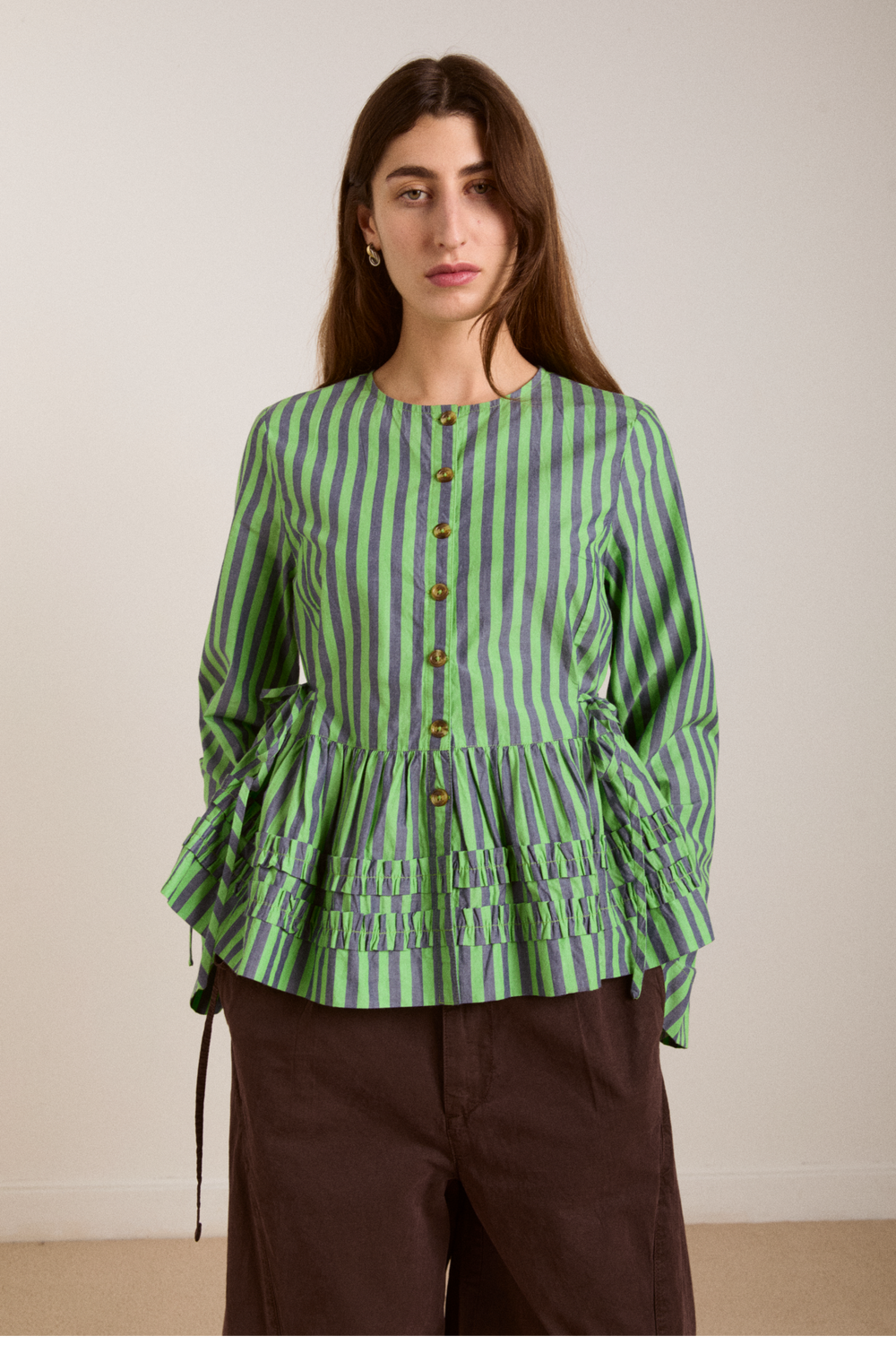 madison blouse - navy pop green stripe