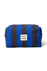 canvas make up bag- blue/grey stripe