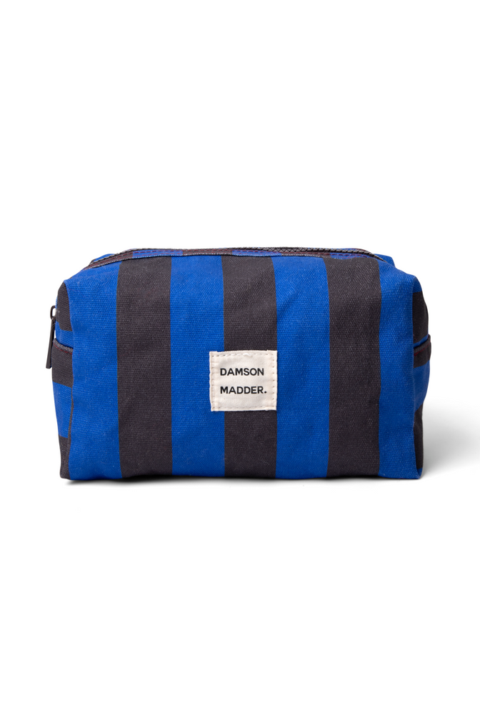 canvas make up bag- blue/grey stripe