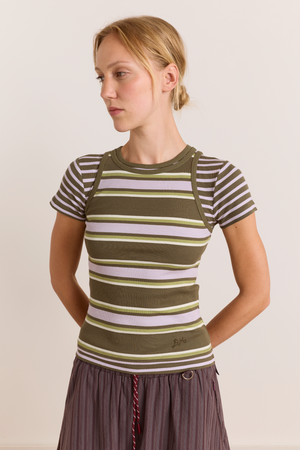 Manon Layered Short Sleeve - Olive/Lilac
