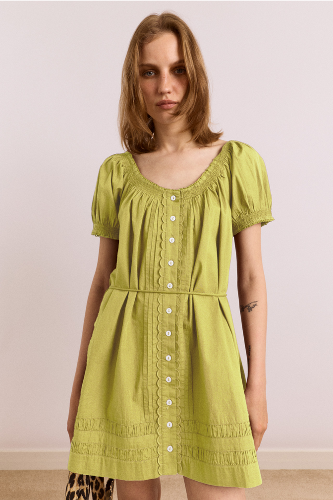 celery green dress Ula Lucy Rose Celery Ula Dress Lucy Style with black