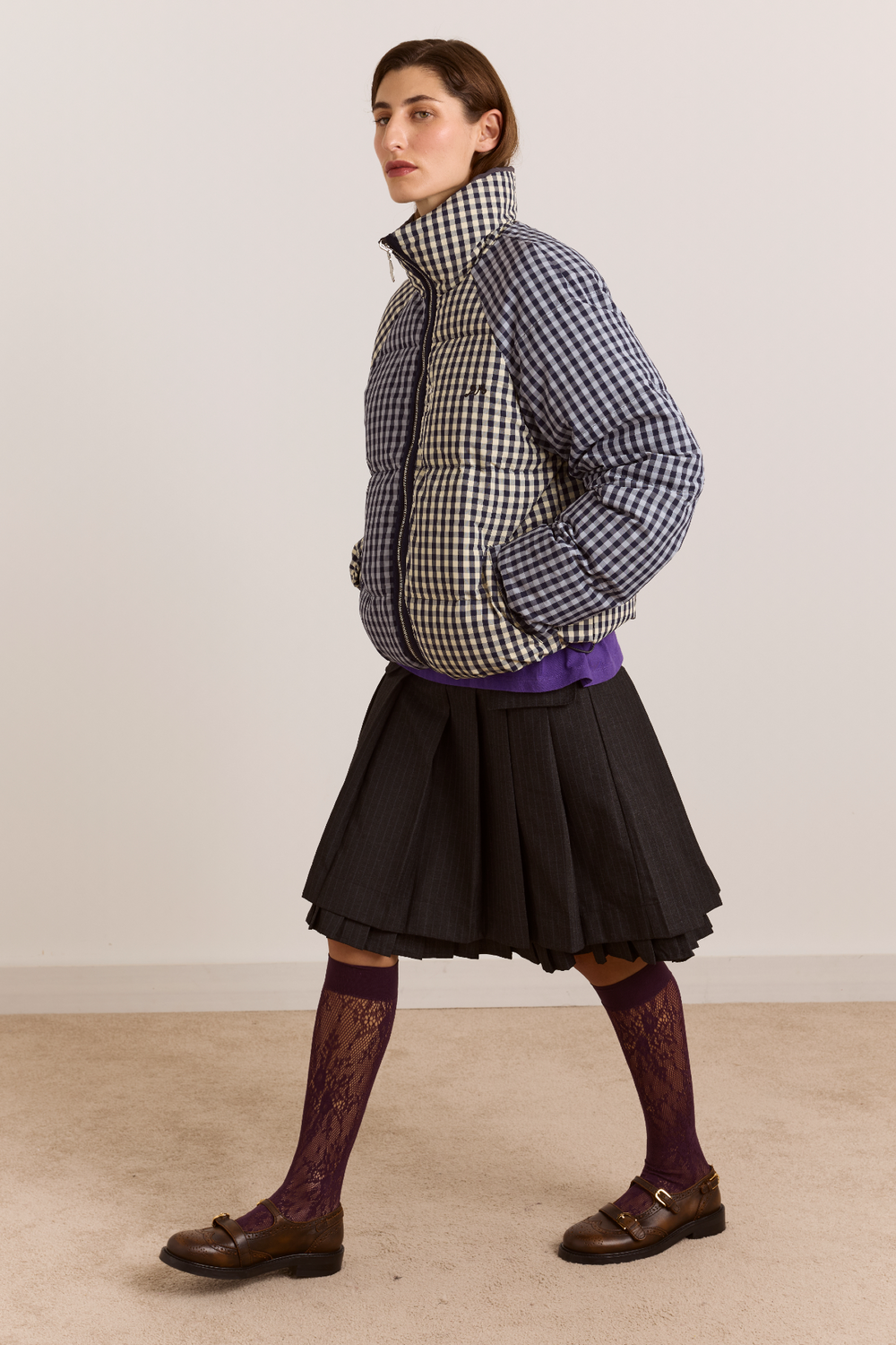 Reversible Opal Puffer- Mix Gingham