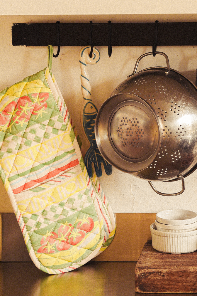 novelty check/ stripe double oven glove