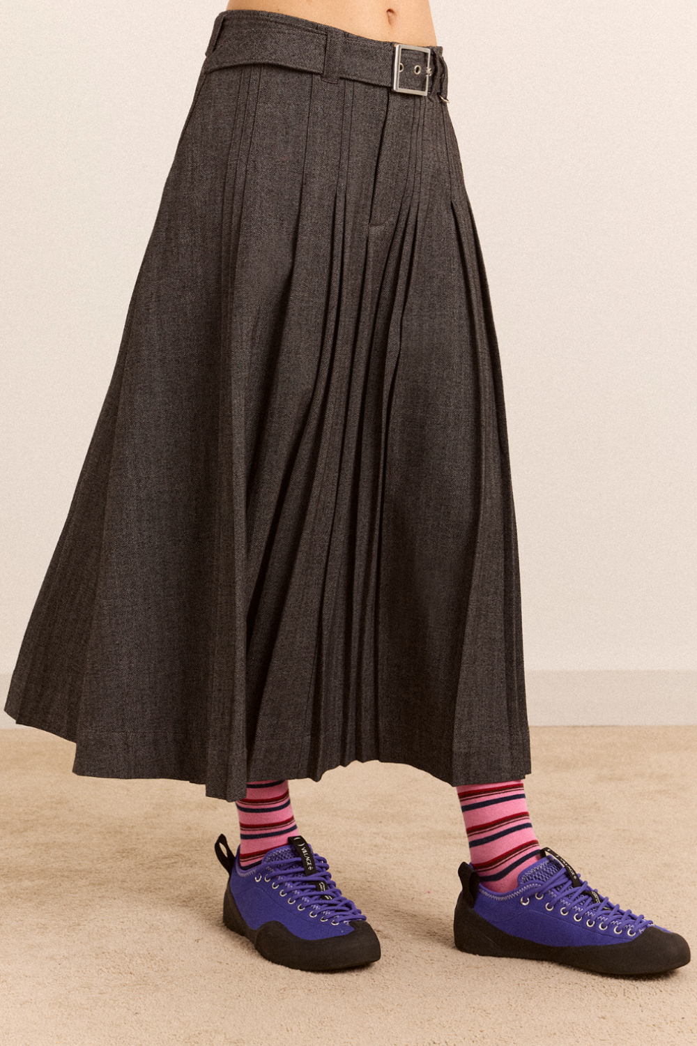 Leisl Midi Pleated Skirt - Tailored Herringbone