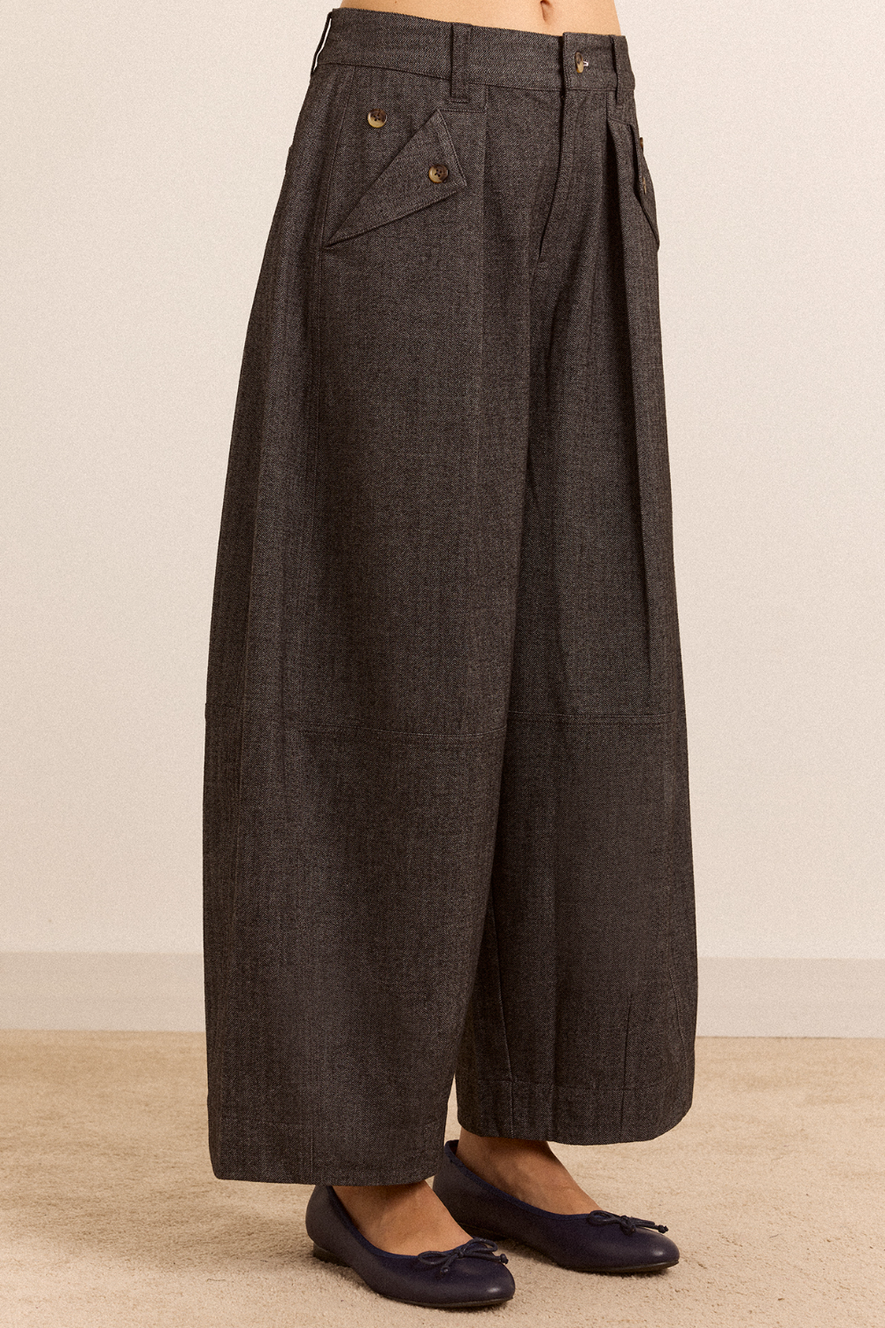 Mara Trouser - Grey Herringbone