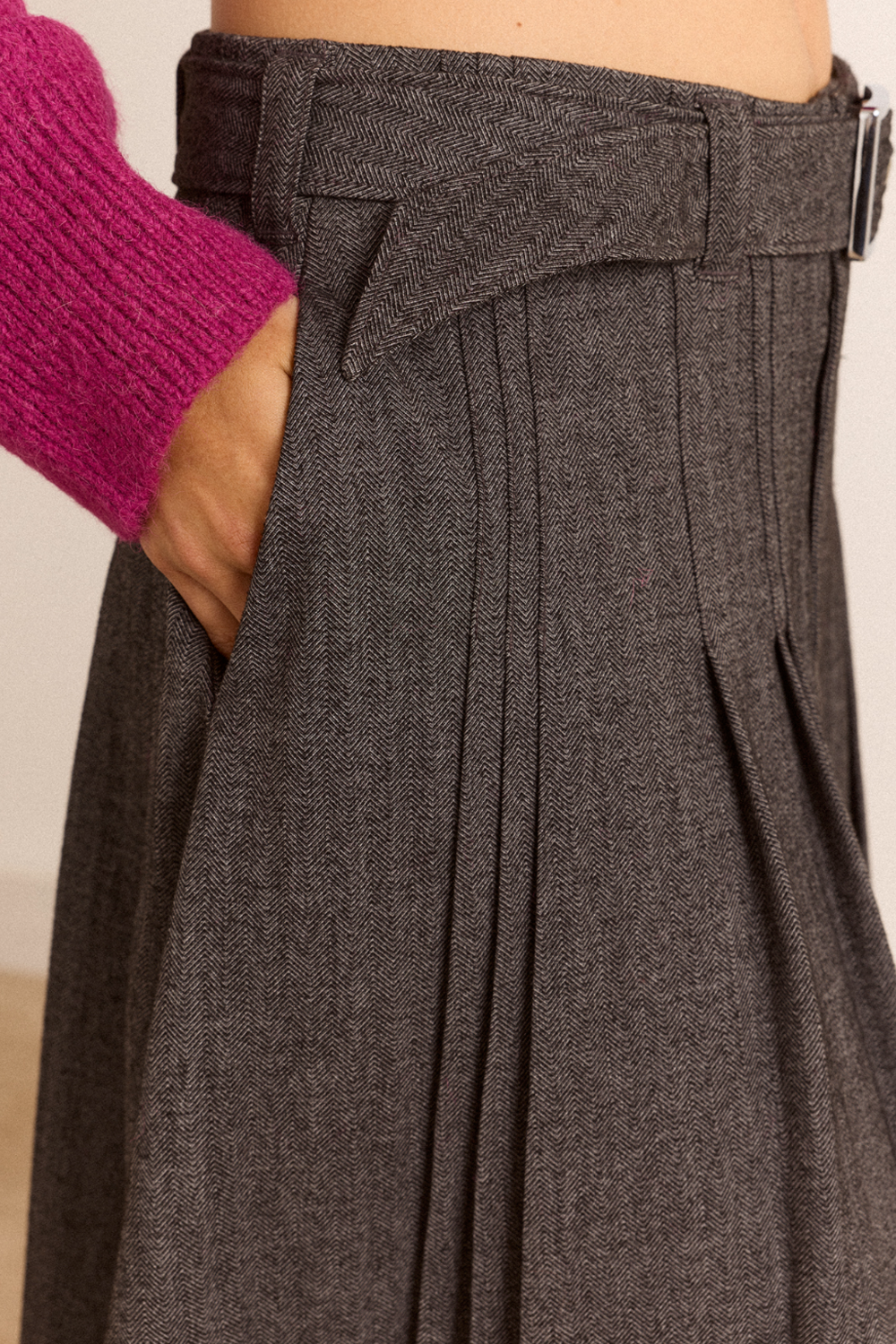 Leisl Midi Pleated Skirt - Tailored Herringbone