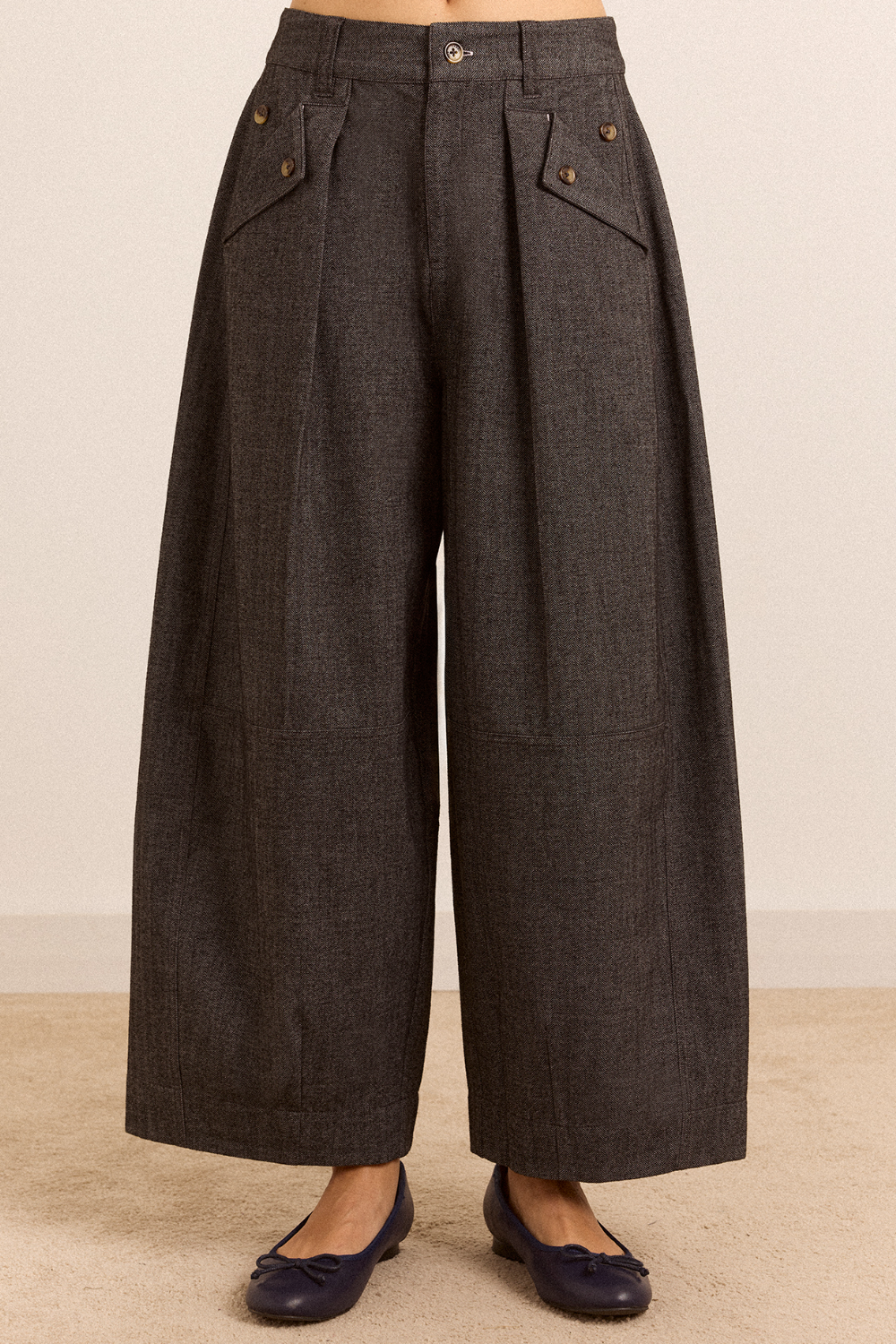 Mara Trouser - Grey Herringbone