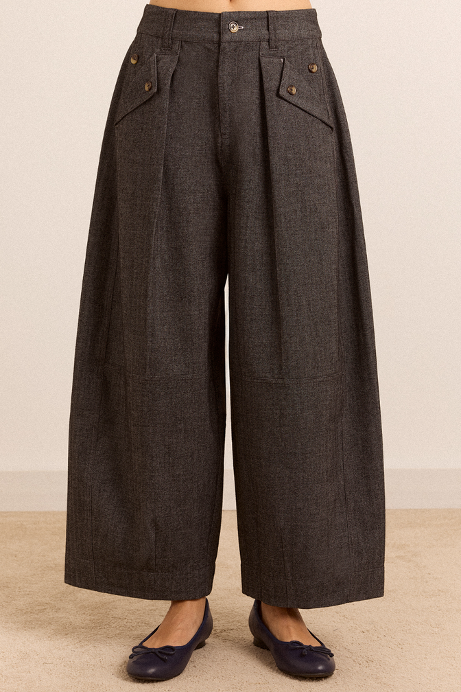 Mara Trouser - Grey Herringbone