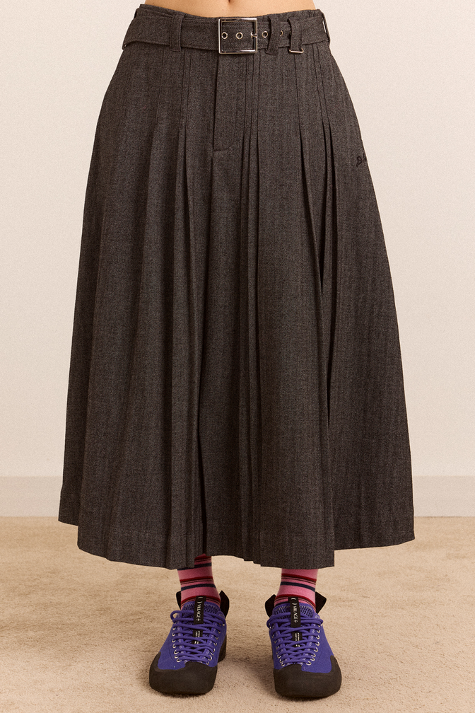 Leisl Midi Pleated Skirt - Tailored Herringbone