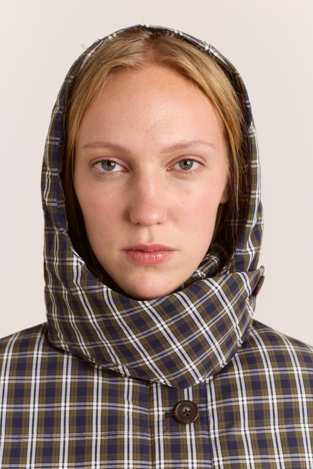 Pearl Hooded Puffer - Navy & Green Check