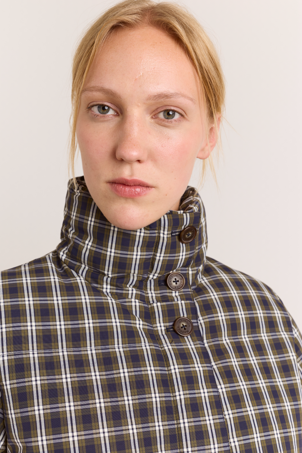 Pearl Hooded Puffer - Navy & Green Check