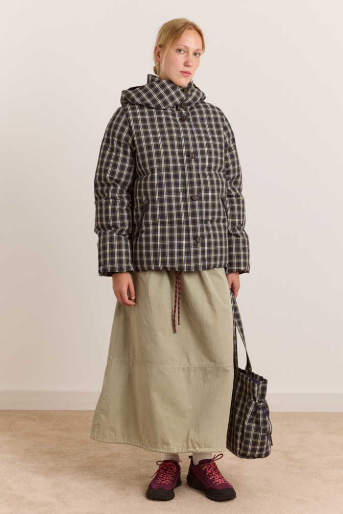 Pearl Hooded Puffer - Navy & Green Check