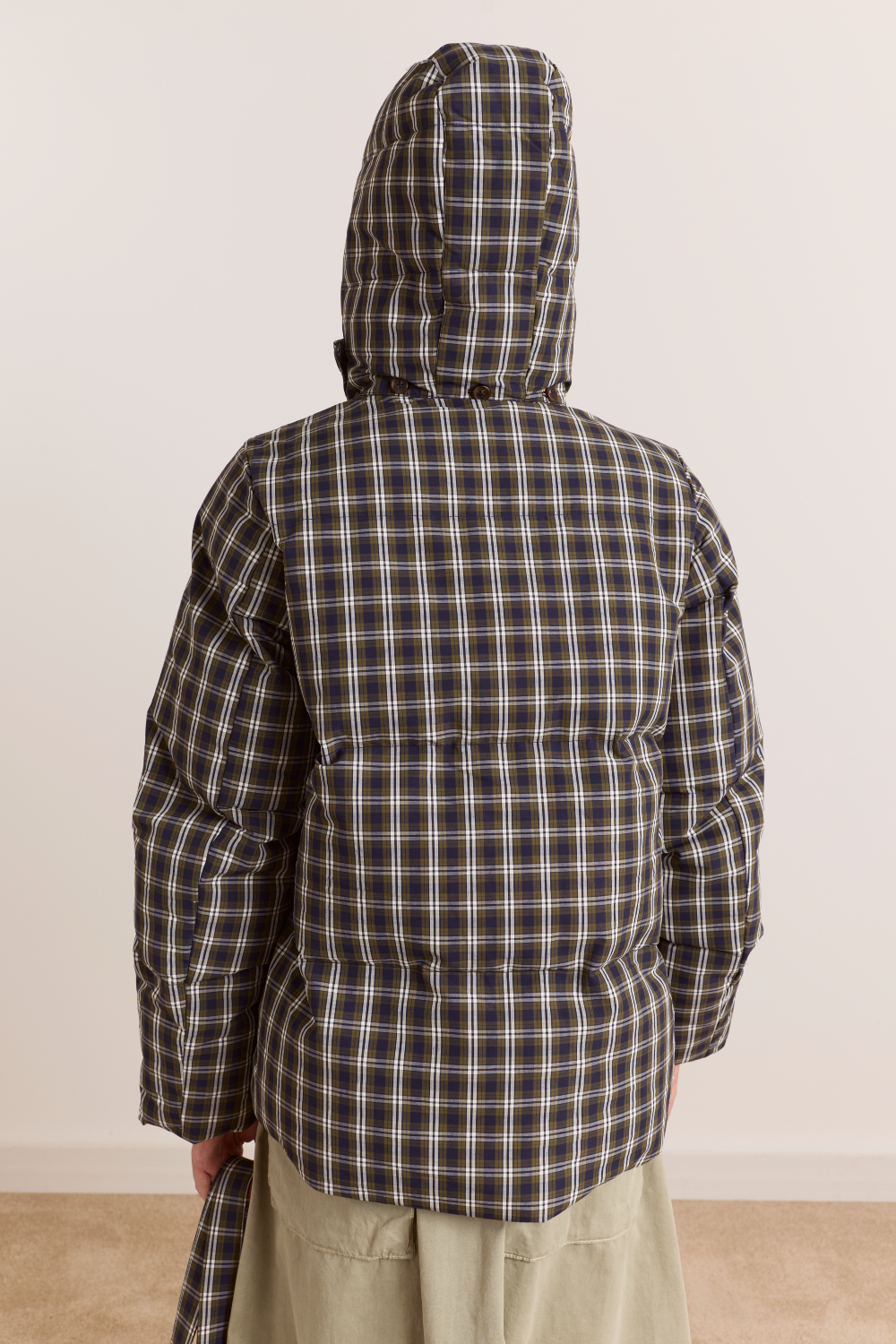 Pearl Hooded Puffer - Navy & Green Check