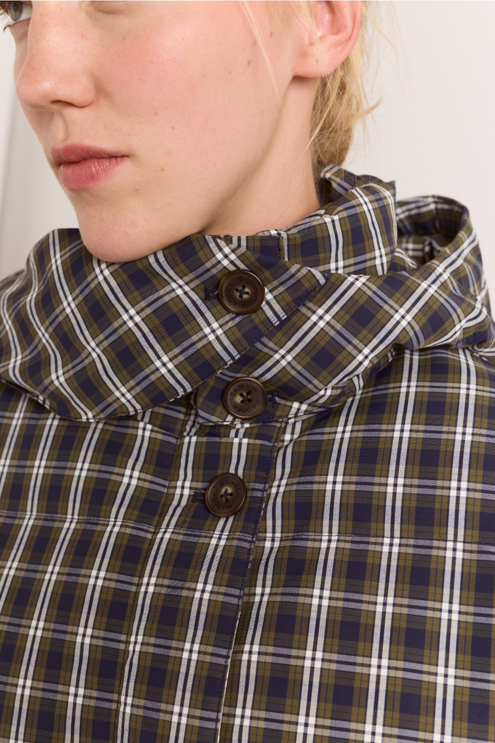 Pearl Hooded Puffer - Navy & Green Check