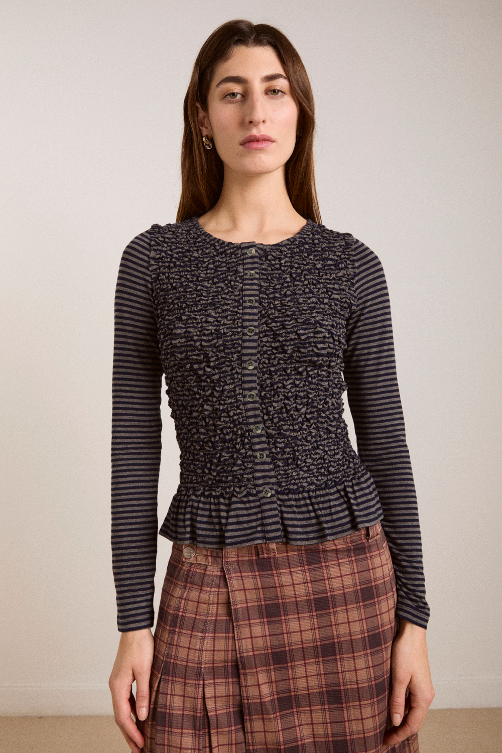 peggy smocked cardi - blue stripe