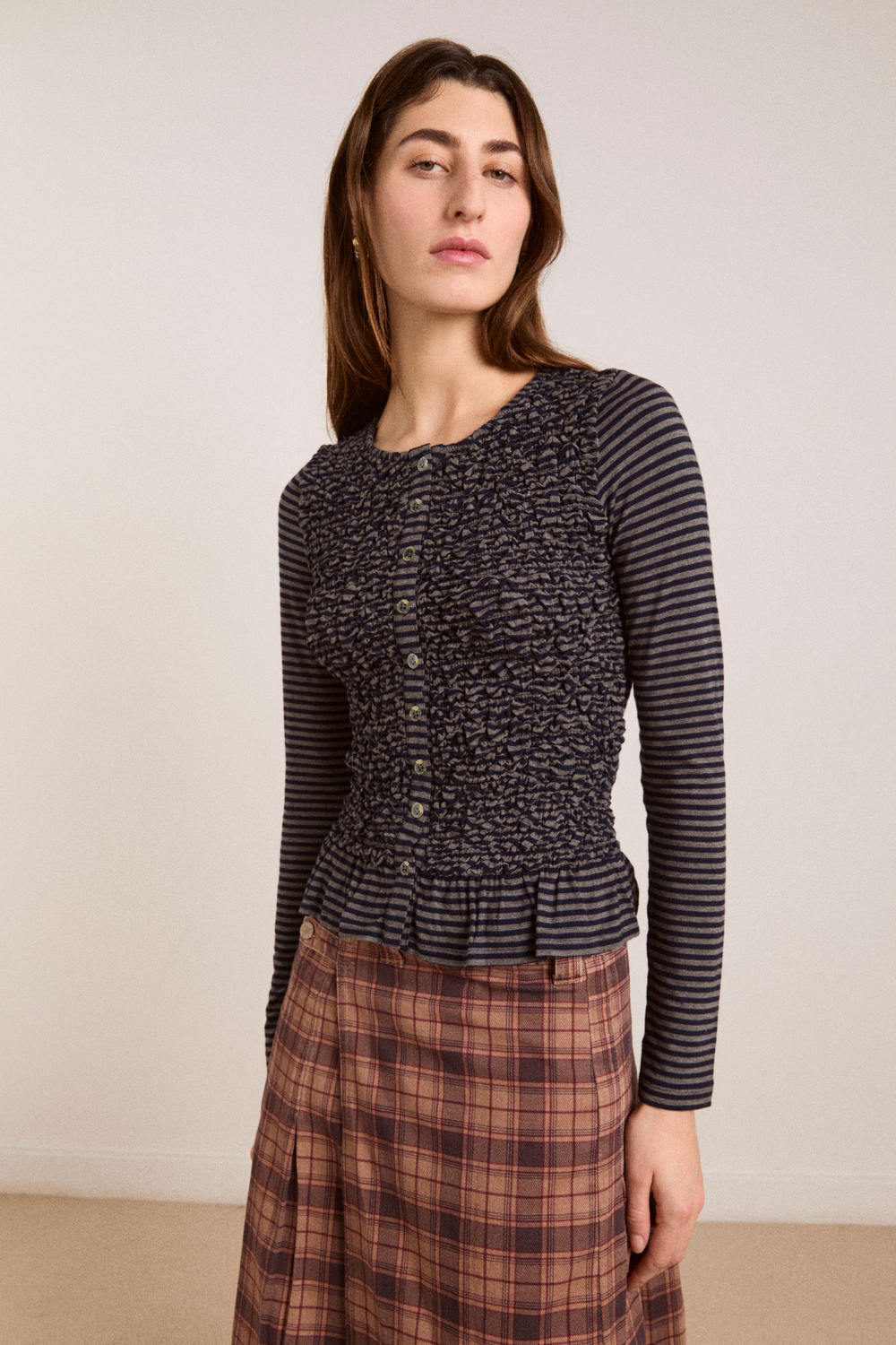 peggy smocked cardi - blue stripe