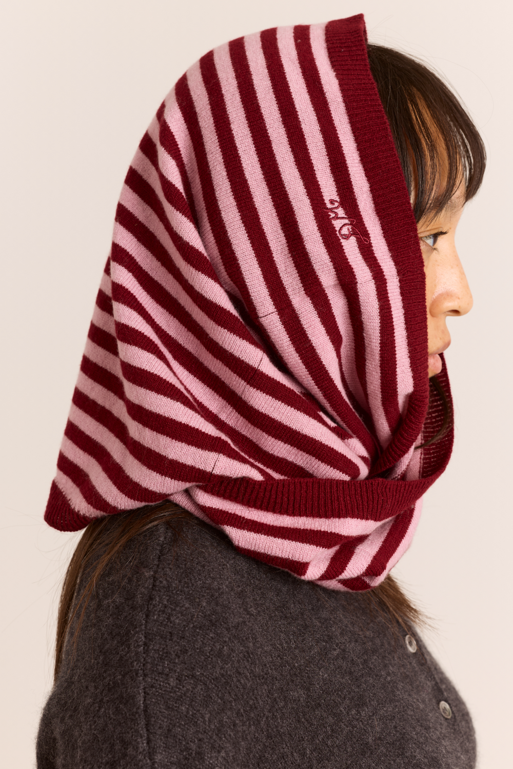 Merino Wool Snood Scarf - Pink/Red Stripe