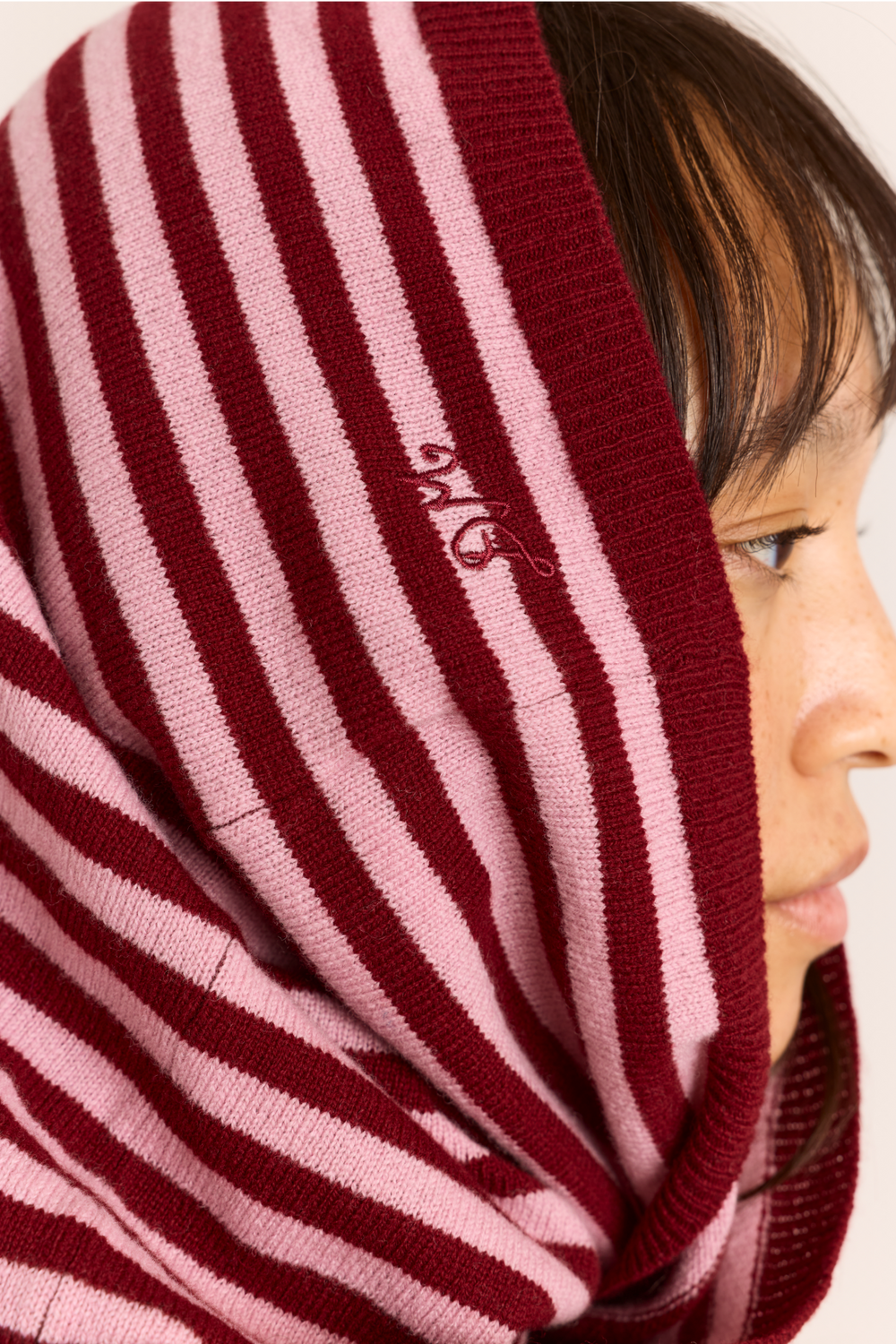 Merino Wool Snood Scarf - Pink/Red Stripe