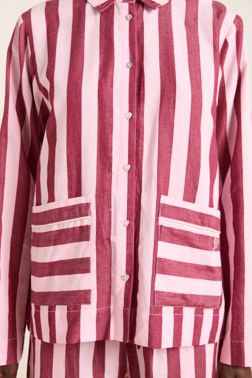 florie pj set - burg/pink wide stripe