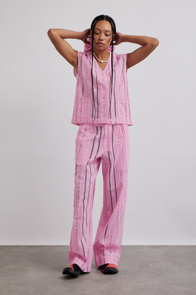 Vacation Pants - Pink Broderie