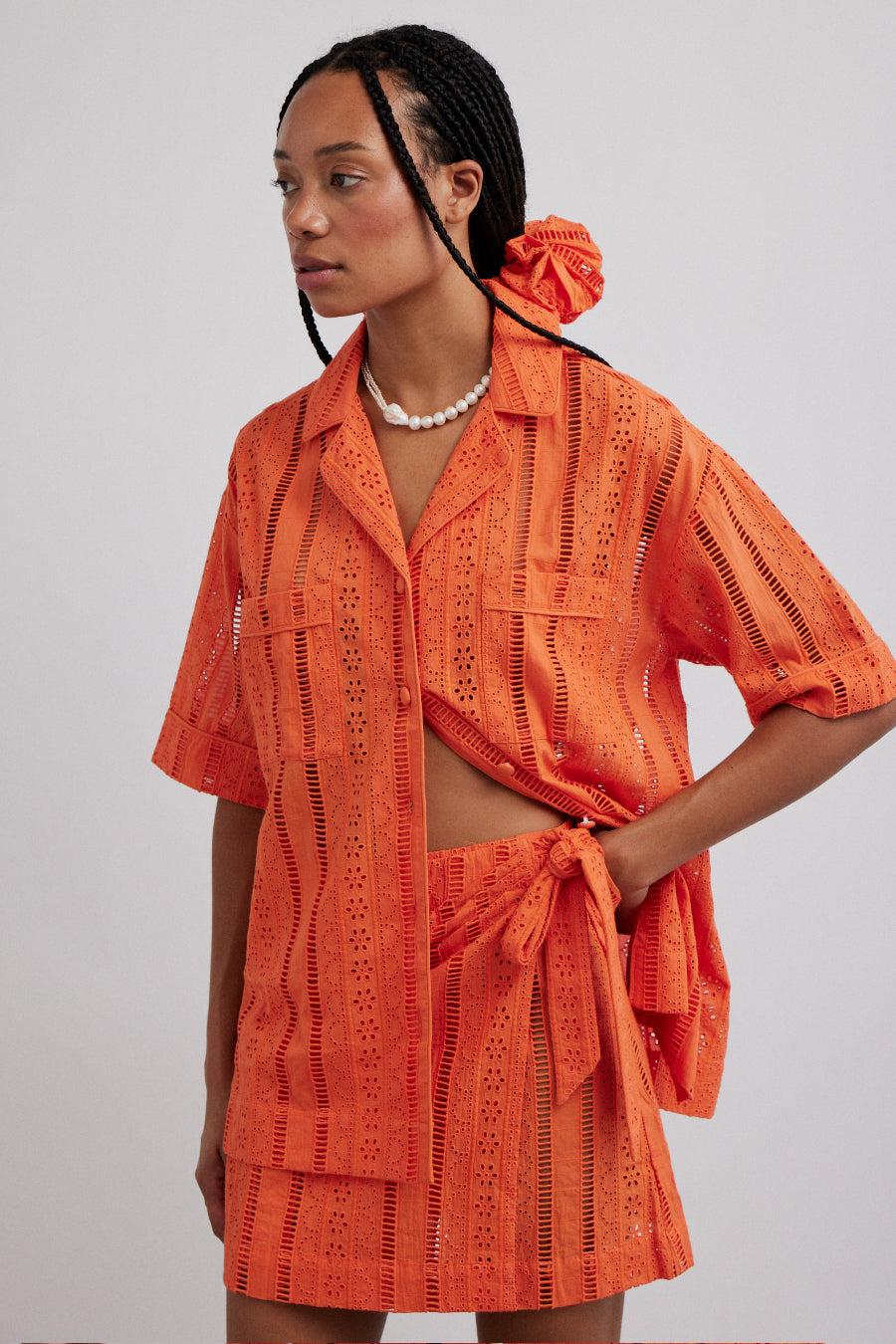 fiji mini wrap skirt - orange broderie