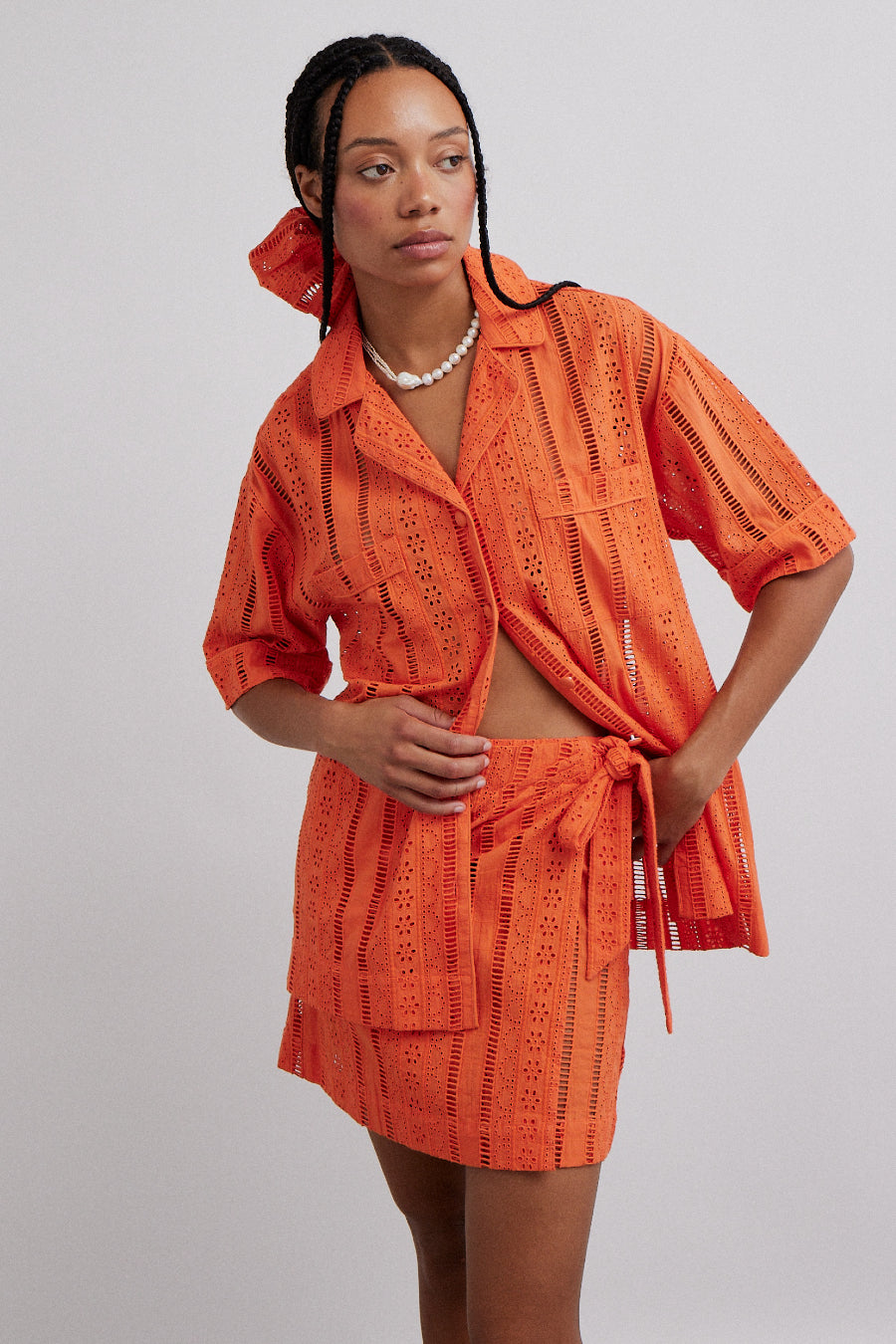 fiji mini wrap skirt - orange broderie