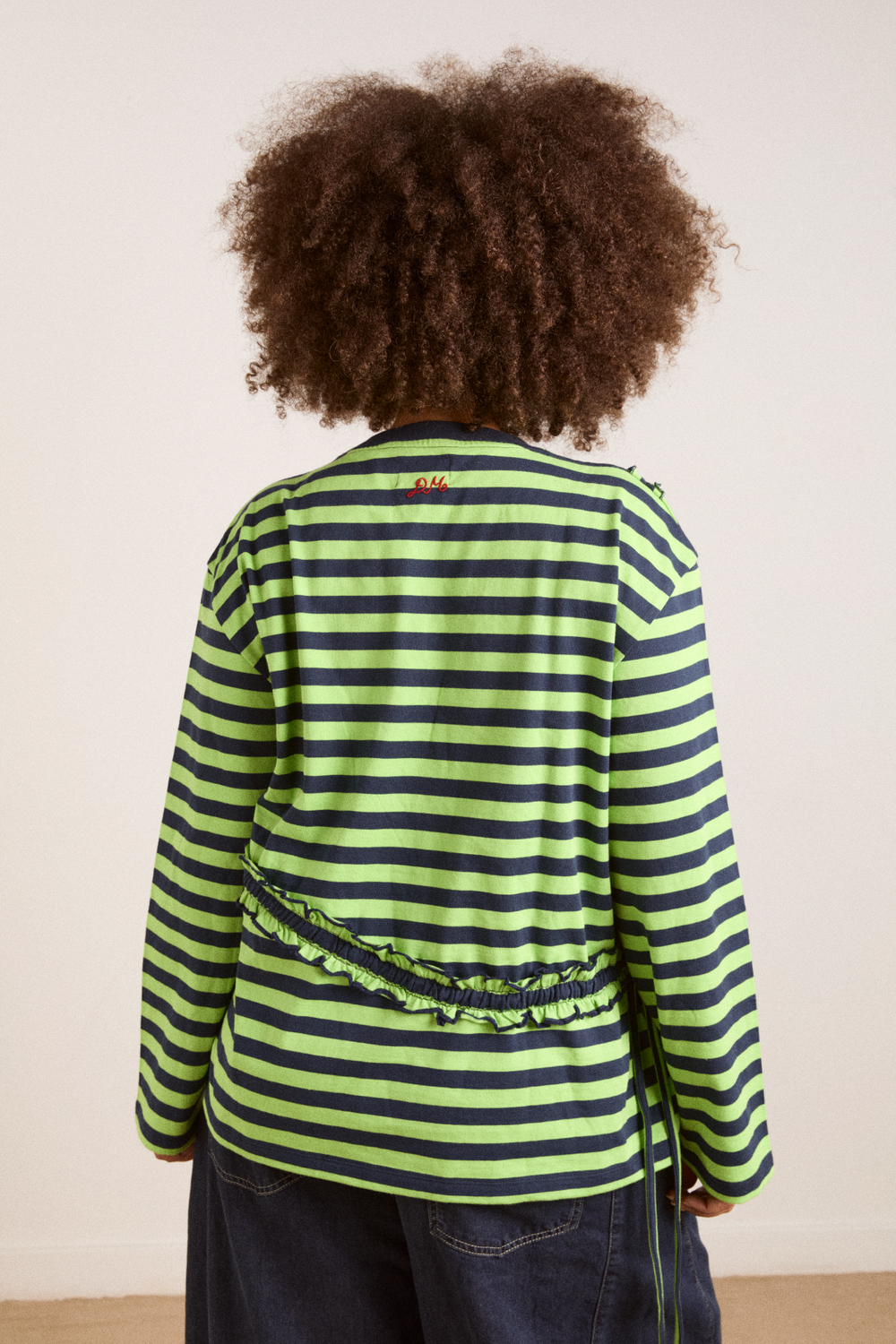 prudie ruffle tee - navy/lime