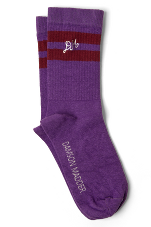 Calf Length Sporty Socks - Purple With Plum Stripe