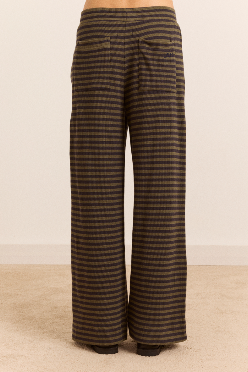 Renee Waffle Jogger - Green/Grey Stripe