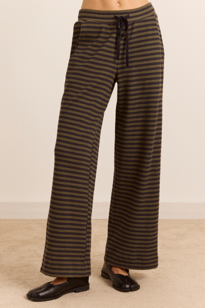 Renee Waffle Jogger - Green/Grey Stripe