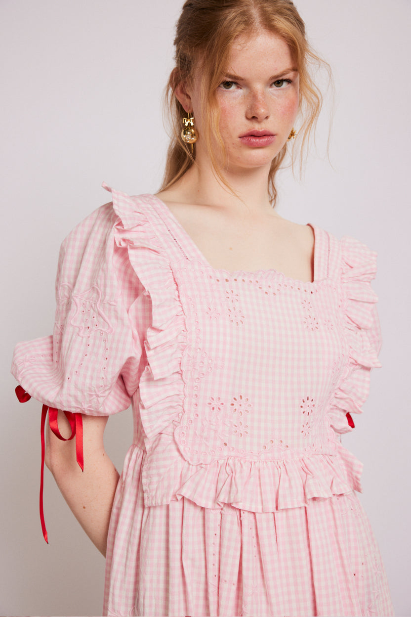 rhea dress - pink gingham – Damson Madder