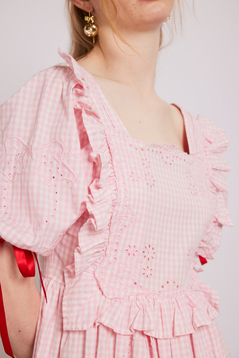 rhea dress - pink gingham – Damson Madder