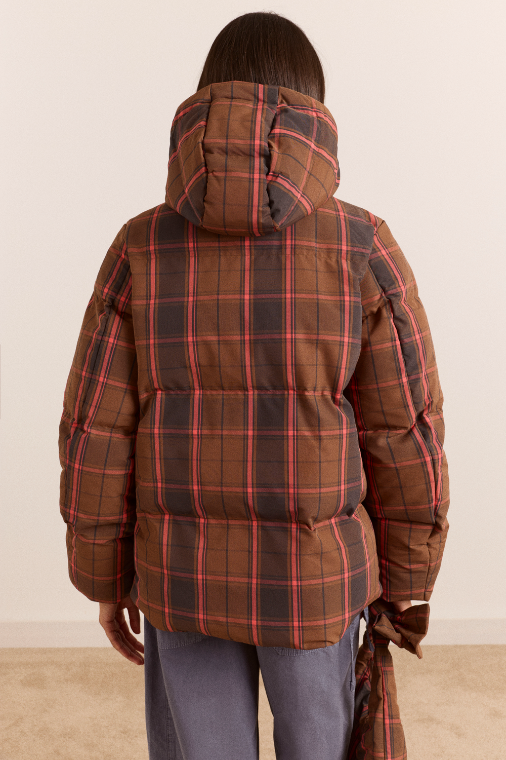 Pearl Hooded Puffer - Toffee Check
