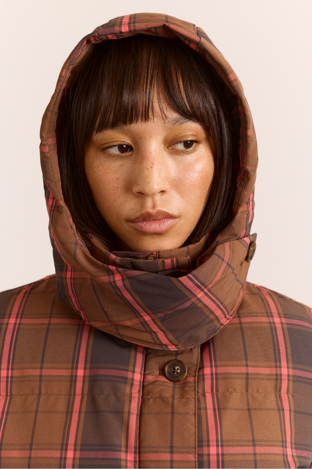 Pearl Hooded Puffer - Toffee Check