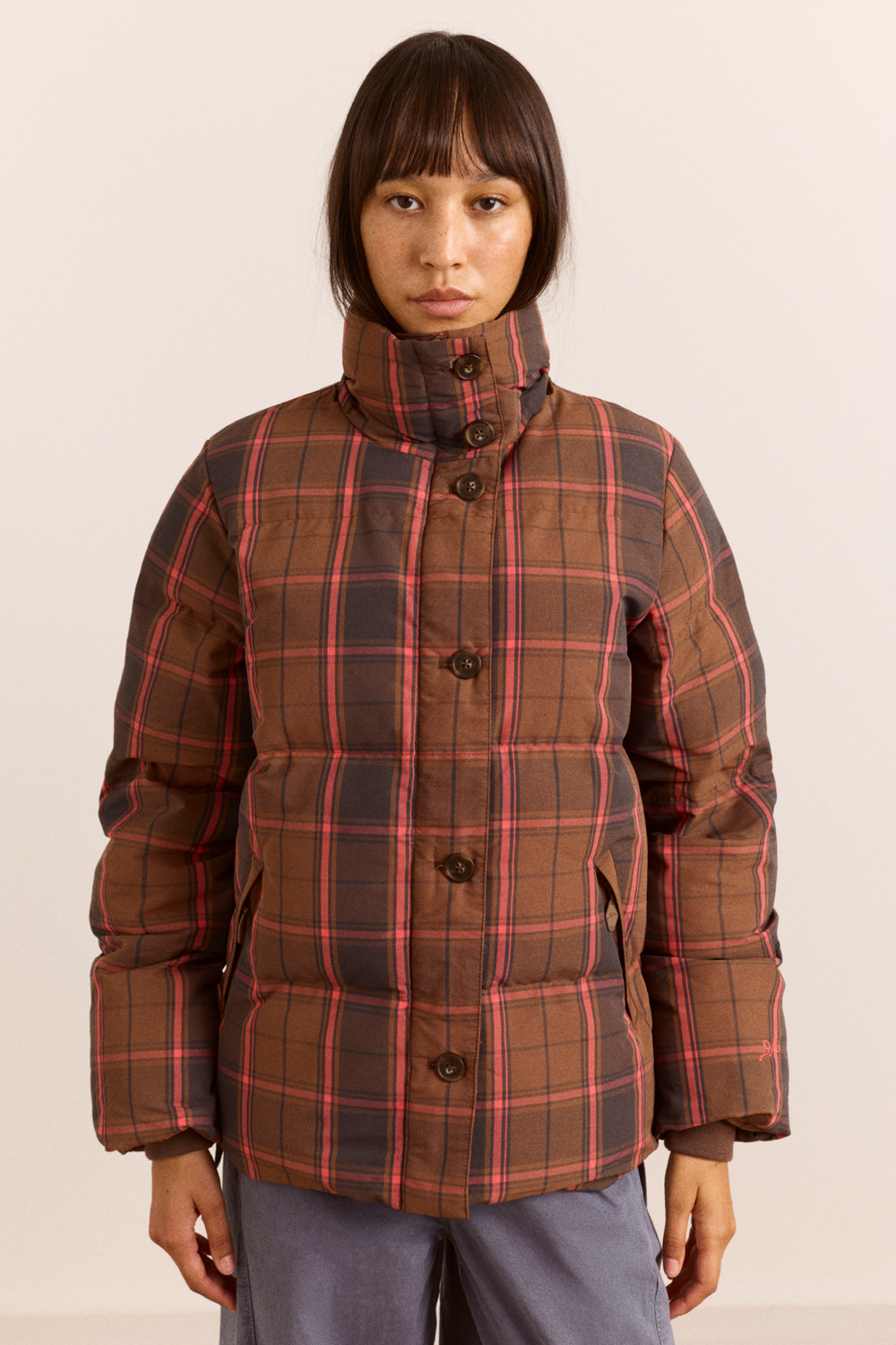Pearl Hooded Puffer - Toffee Check