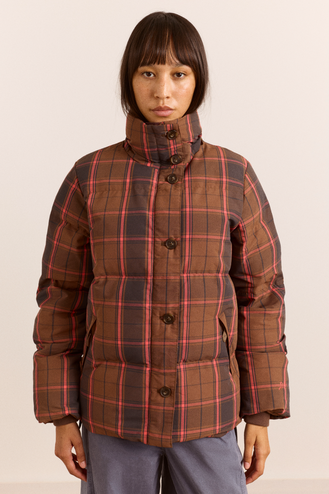 Pearl Hooded Puffer - Toffee Check