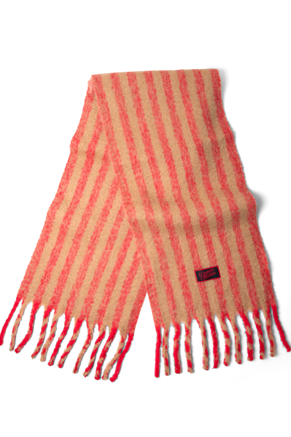 fluffy stripe scarf in red & camel stripe