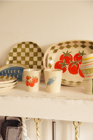 Hand Painted Check Tomato Serving Bowl
