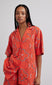 tablecloth shirt - red flower embroidery