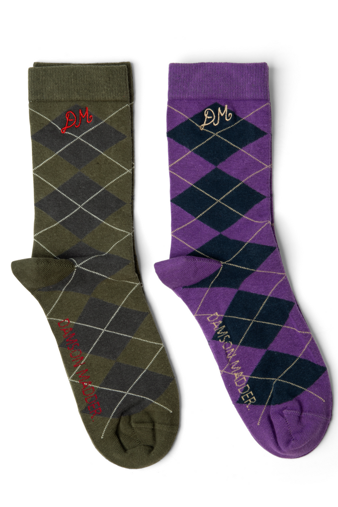 2 Pack Sock - Olive & Purple Argyle