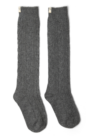 Cable Knit Long Cosy Socks - Grey
