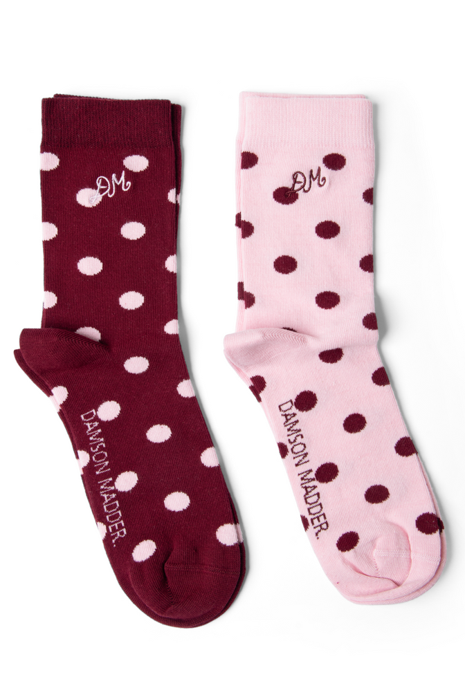 2 Pack Socks - Pink & Burg Spot