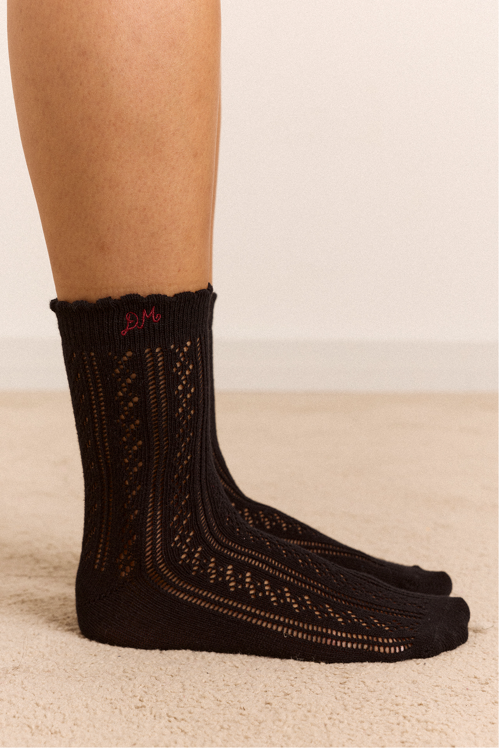 Calf Length 2 Pack Pointelle Socks- Burg/Black